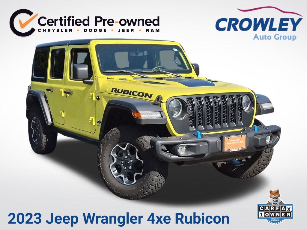 Certified Used 2023 Yellow Jeep Rubicon 4xe image 1
