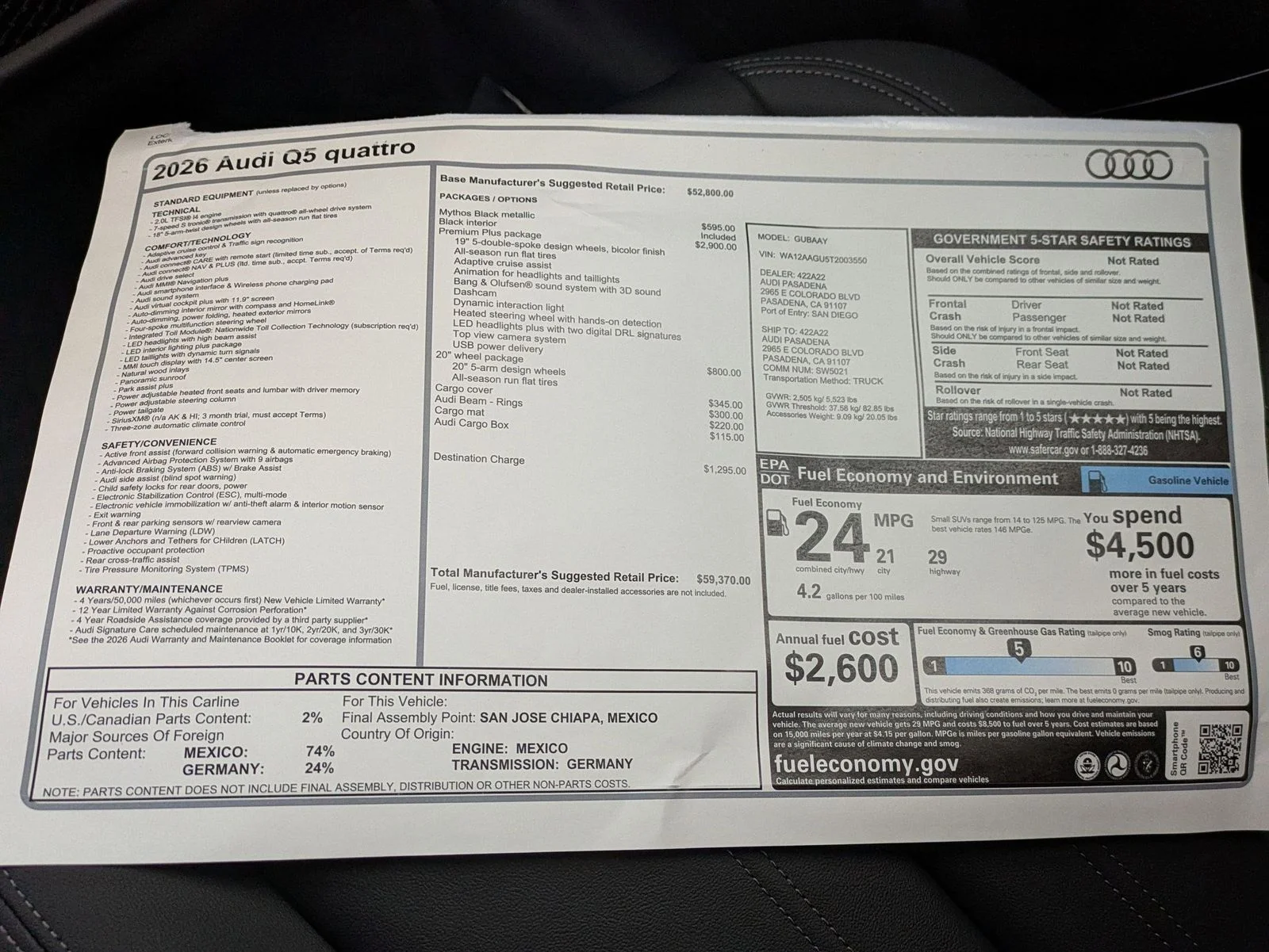 New 2026 Black Audi 2.0T Premium Plus image 18