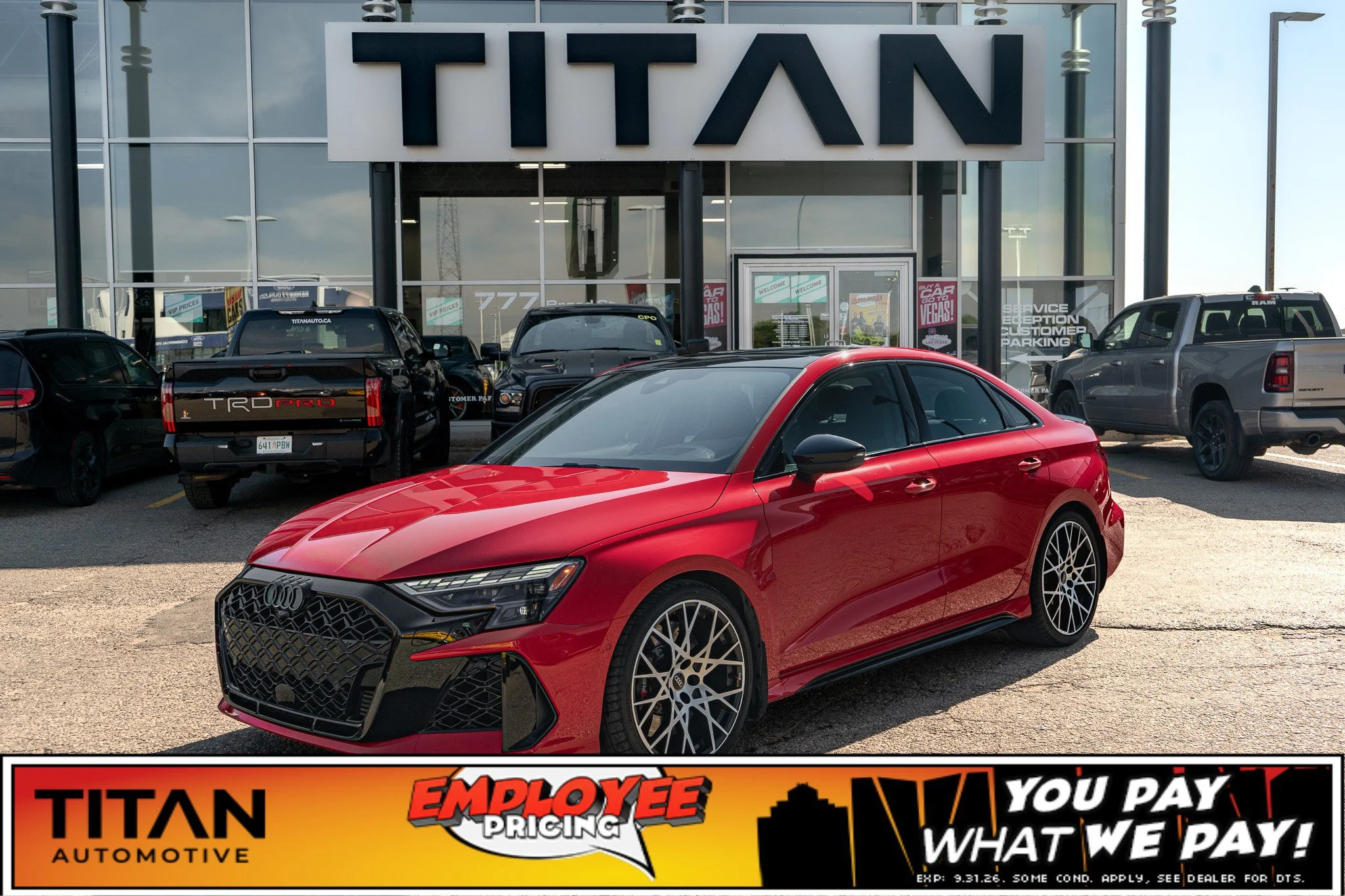 Certified Used 2025 Progressive Red Metallic Audi 2.5 TFSI Quattro*394HP! | 5 Cylinder Turbo | RS Design + Tech Pack | PPF | Winter Tires Included image 1