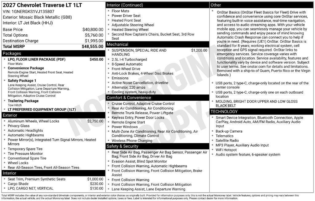 New 2027 Mosaic Black Metallic Chevrolet LT image 5