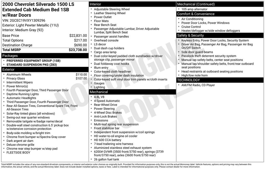 Used 2000 Gray Chevrolet LS image 3