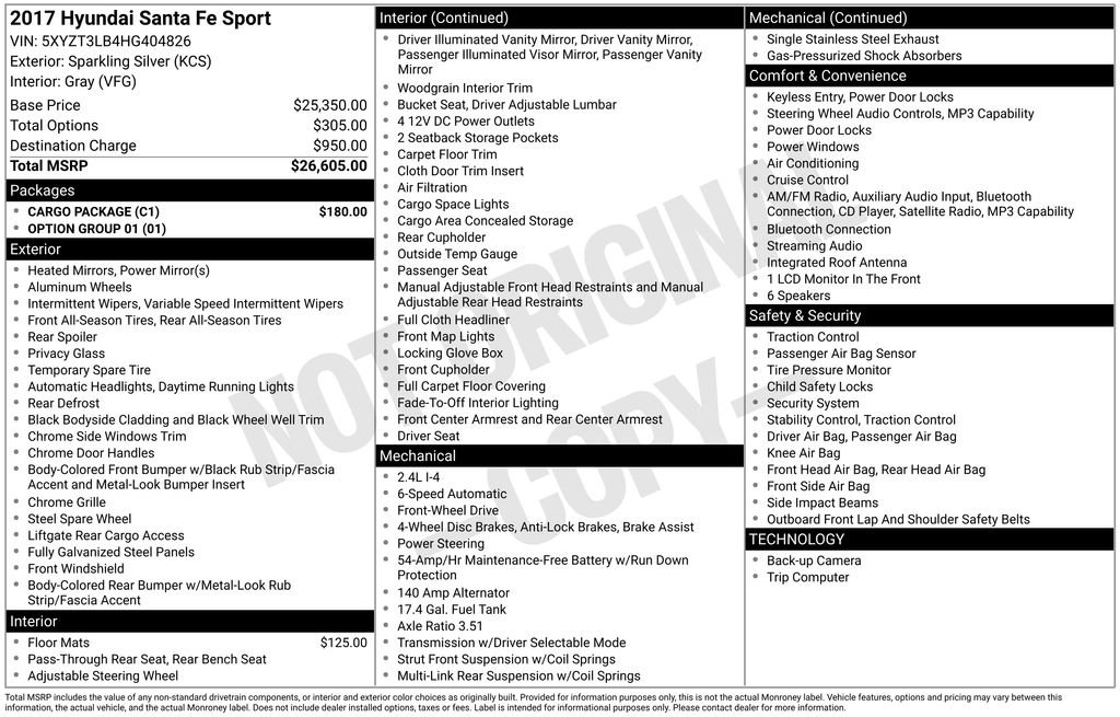 Used 2017 Silver Hyundai 2.4 Base image 1