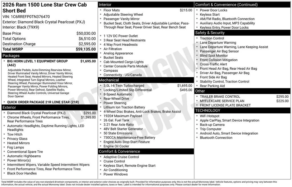 New 2026 Diamond Black Crystal Pearl-Coat Exterior Paint RAM Big Horn/Lone Star image 44