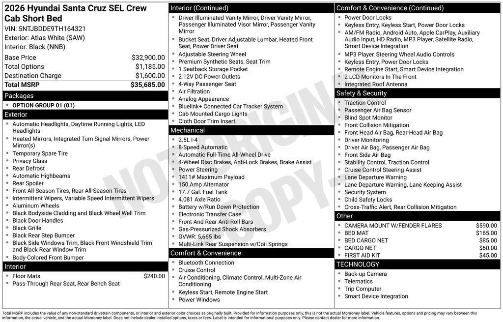 New 2026 White Hyundai SEL AWD image 36