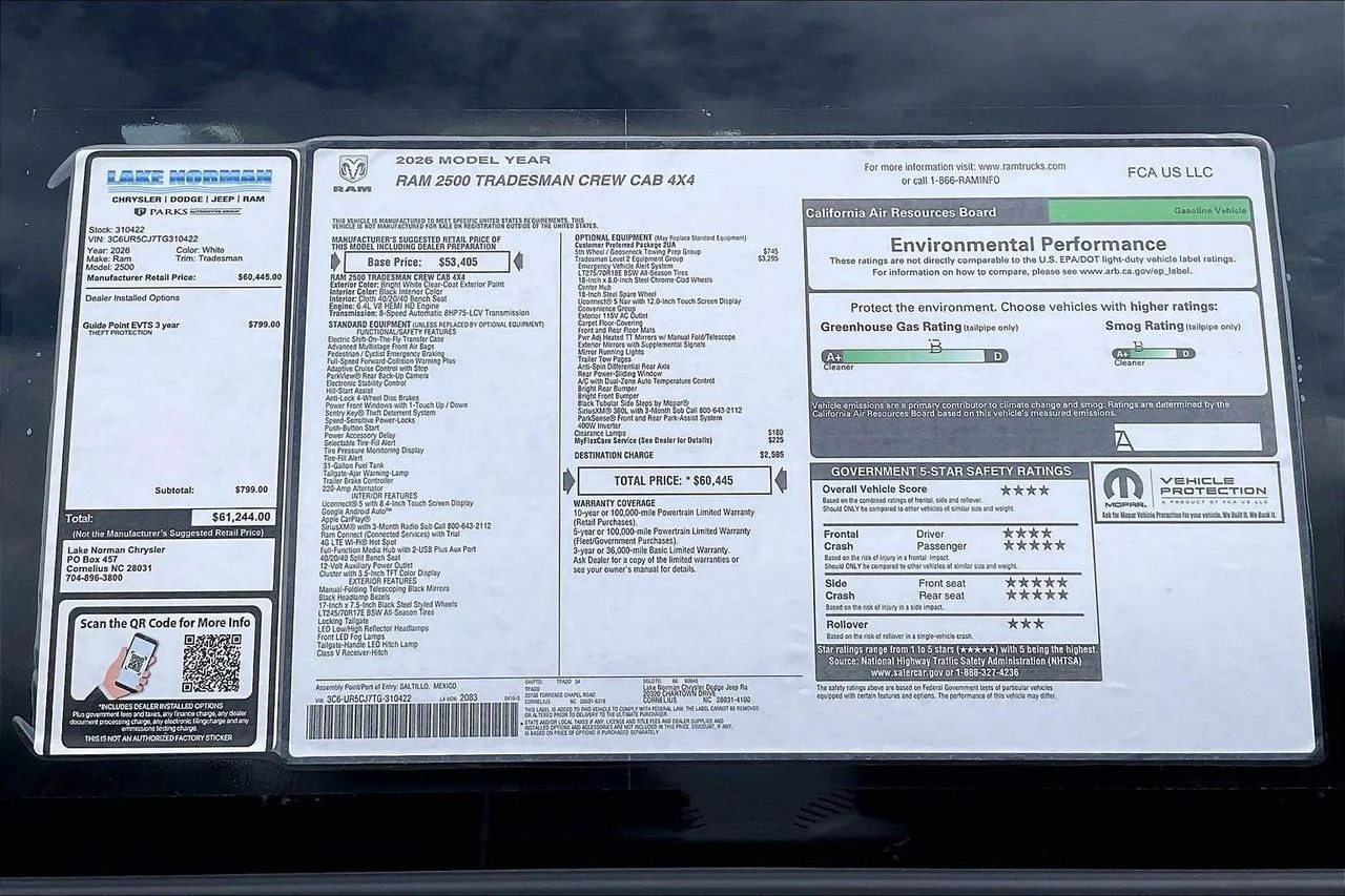 New 2026 Bright White Clear-Coat Exterior Paint RAM Tradesman image 38