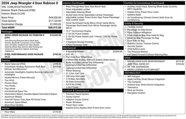 New 2026 Black Clear-Coat Exterior Paint Jeep Rubicon X image 42