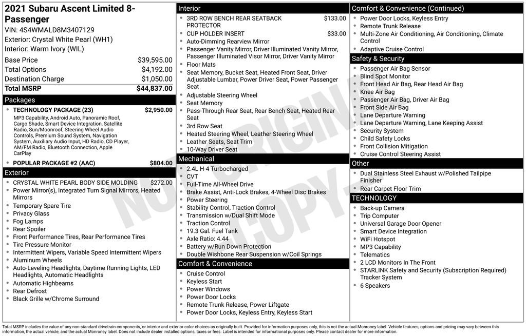 Used 2021 White Subaru Limited image 6