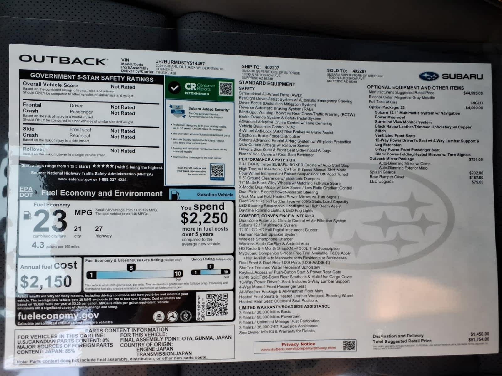 New 2026 MAGNETITE GRAY METALLIC Subaru Wilderness image 40