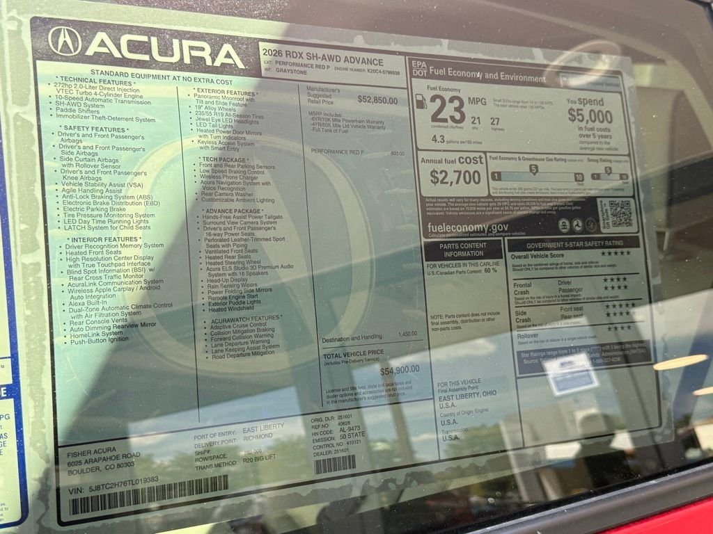 New 2026 Performance Red Pearl Acura Advance Package image 25