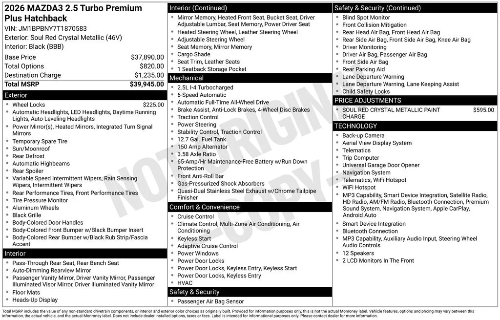 New 2026 Soul Red Crystal Metallic Mazda 2.5 Turbo Premium Plus image 6