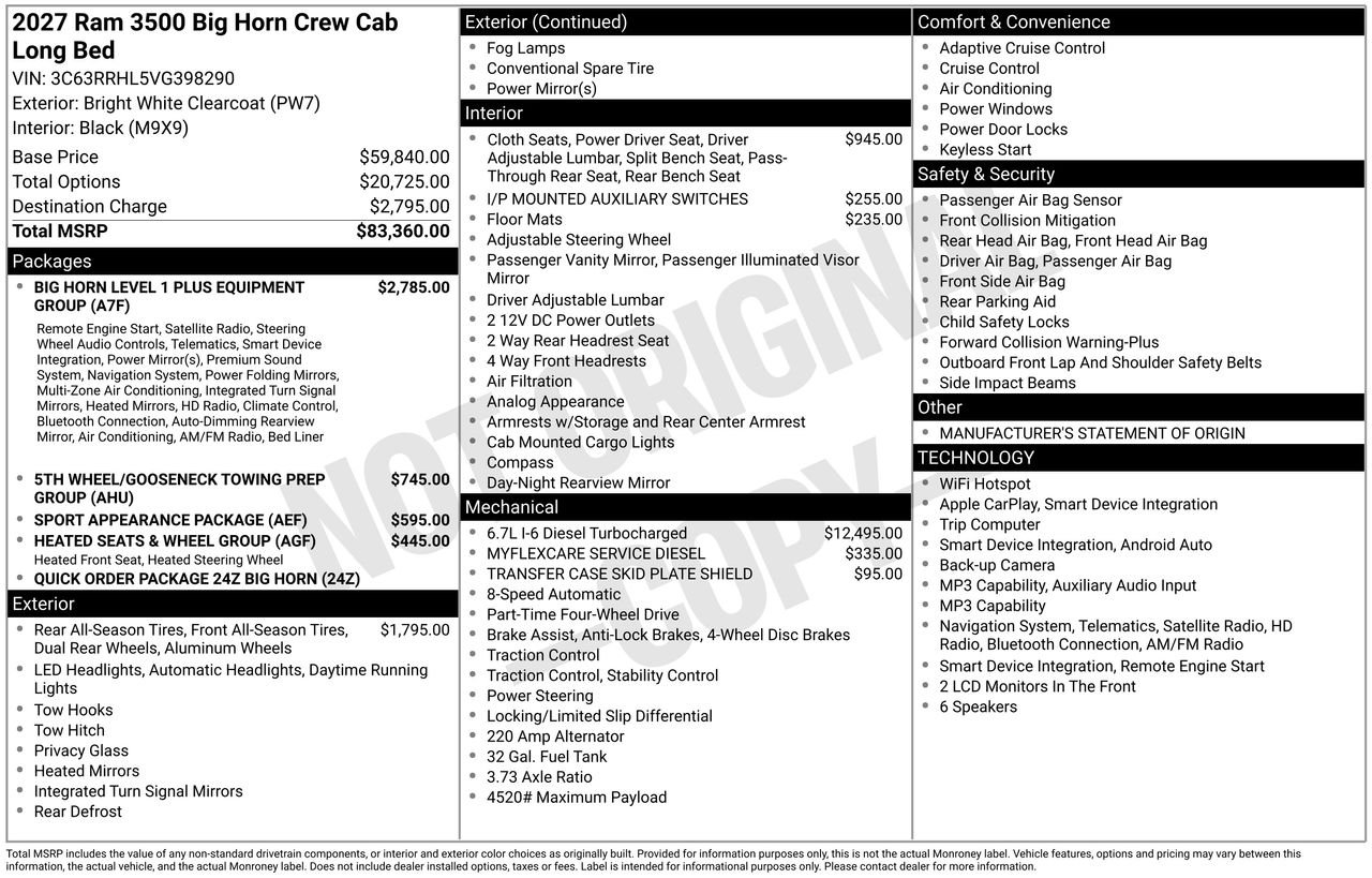 New 2027 Bright White Clear-Coat Exterior Paint RAM Big Horn image 33