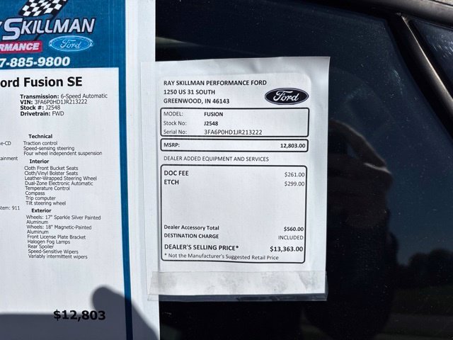 Used 2018 Ford Fusion SE with VIN 3FA6P0HD1JR213222 for sale in Greenwood, IN
