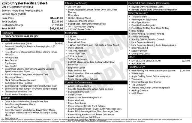New 2026 Hydro Blue Pearl-Coat Exterior Paint Chrysler Select image 29