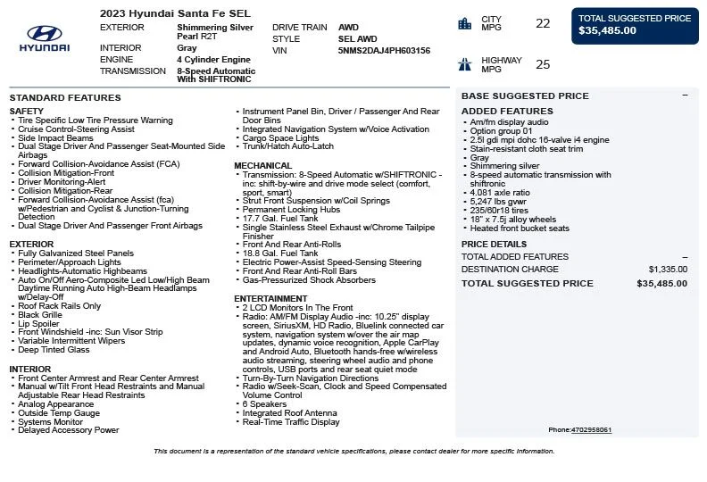 Used 2023 Silver Hyundai SEL image 3