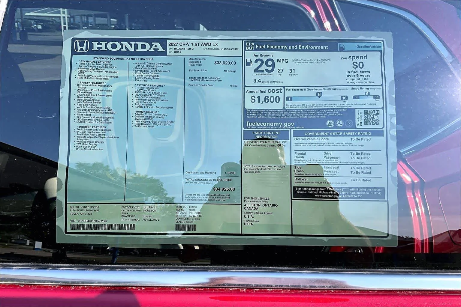 New 2027 Radiant Red Metallic Honda LX image 22