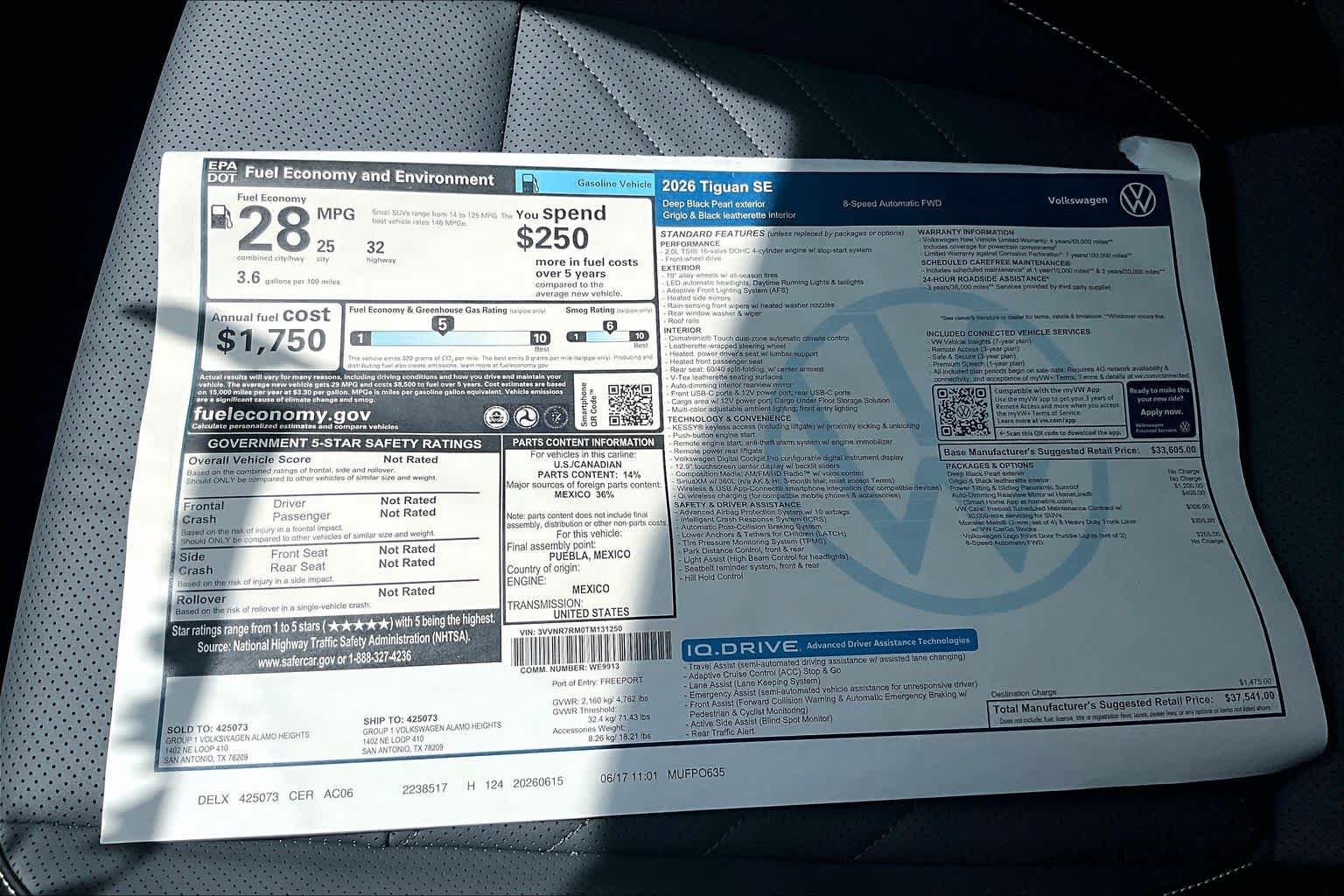 New 2026 Deep Black Pearl Volkswagen 2.0T SE image 22