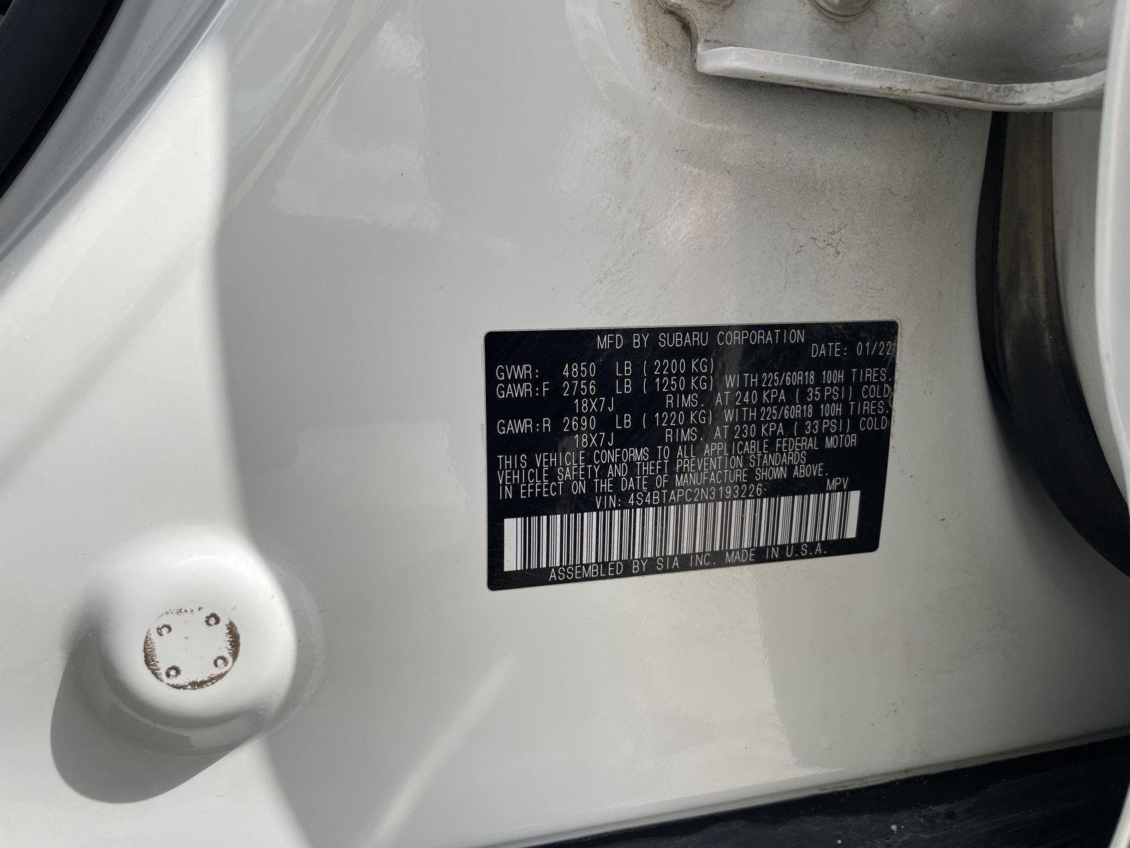Used 2022 Crystal White Pearl Subaru Touring image 24