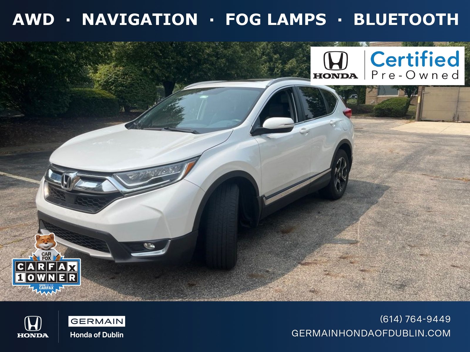 Certified Used 2019 Platinum White Pearl Honda Touring image 1