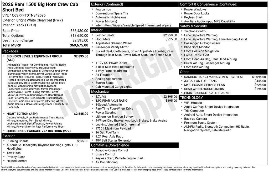 New 2026 Bright White Clear-Coat Exterior Paint RAM Big Horn/Lone Star image 6