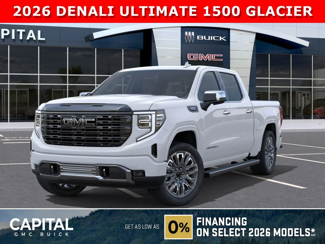 New 2026 GLACIER WHITE TRICOAT GMC Denali Ultimate image 1