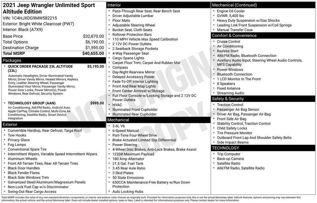 Used 2021 White Jeep Unlimited Sport Altitude image 9
