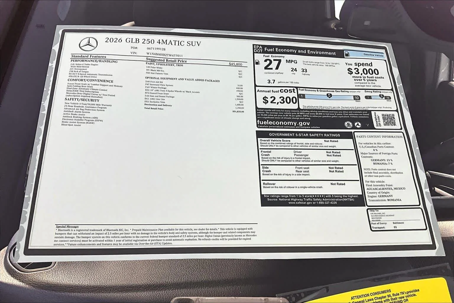 New 2026 Polar White Mercedes-Benz GLB 250 image 18