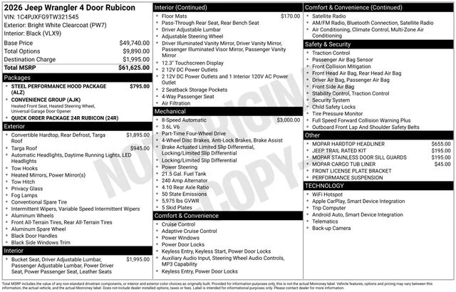 New 2026 Bright White Clear-Coat Exterior Paint Jeep Rubicon image 14
