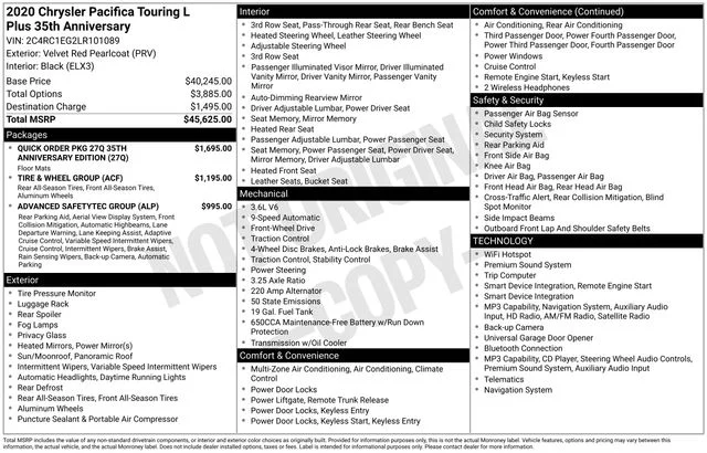 Used 2020 Red Chrysler Touring L Plus image 11