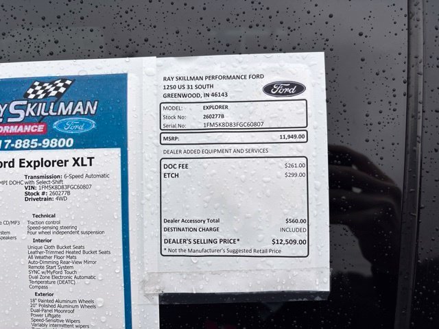 Used 2015 Ford Explorer XLT with VIN 1FM5K8D83FGC60807 for sale in Greenwood, IN