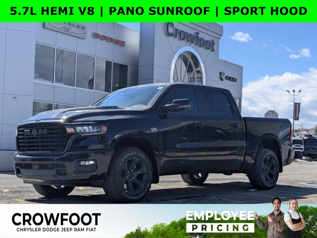 New 2026 Black RAM Sport - - 4x4 - Dual?Pane Panoramic Sunroof - Steel Sport Hood - Trailer Brake Control & More! image 1
