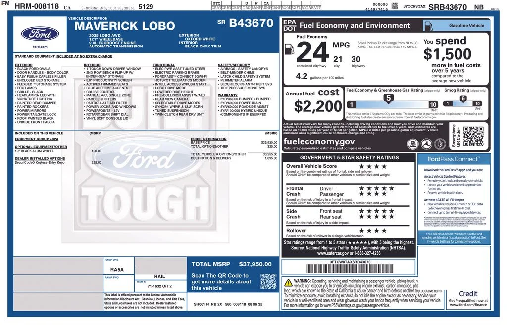 New 2025 Oxford White Ford Lobo Standard image 2