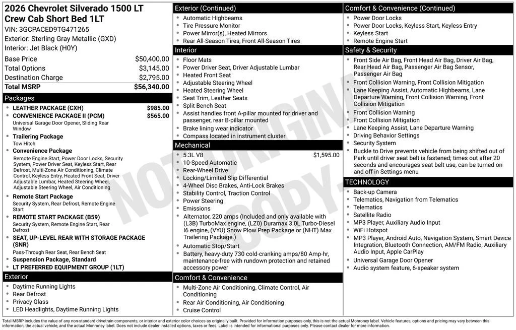 New 2026 Sterling Gray Metallic Chevrolet LT image 2