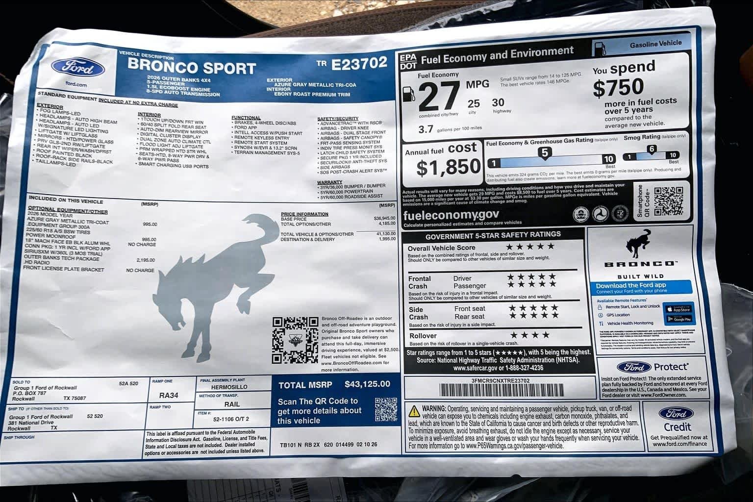 New 2026 Azure Gray Metallic Tri-Coat Ford Outer Banks® image 19