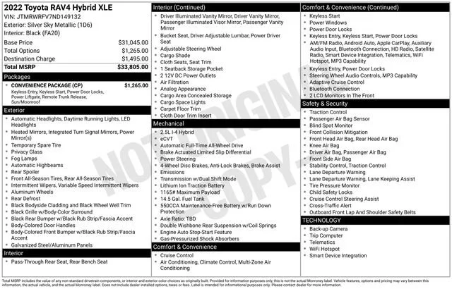 Used 2022 Silver Sky Metallic Toyota Hybrid XLE image 32