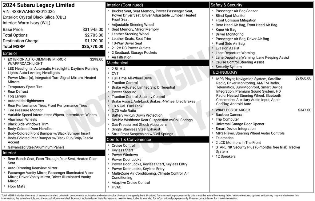 Certified Used 2024 Black Subaru Limited image 2
