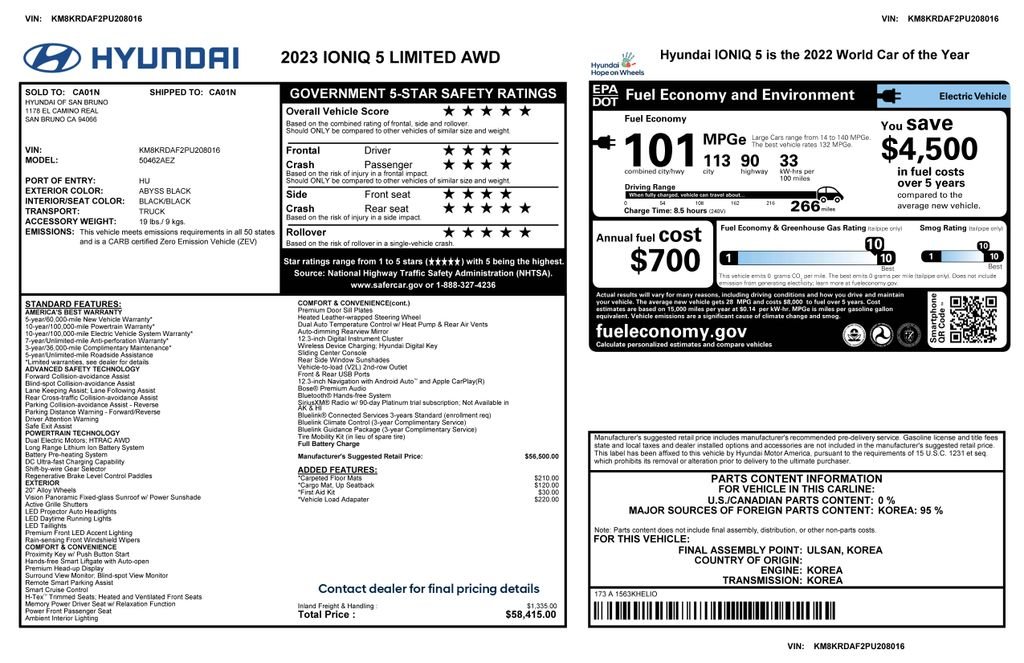 Used 2023 Hyundai IONIQ 5 Limited with VIN KM8KRDAF2PU208016 for sale in Tempe, AZ