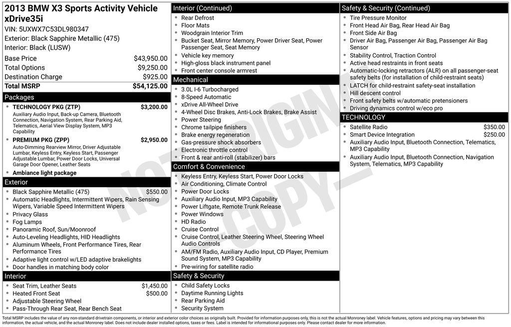 Used 2013 BMW X3 xDrive35i with VIN 5UXWX7C53DL980347 for sale in Buena Park, CA