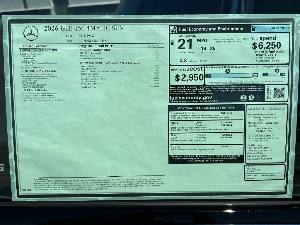 New 2026 Twilight Blue Metallic Mercedes-Benz GLE 450 image 68