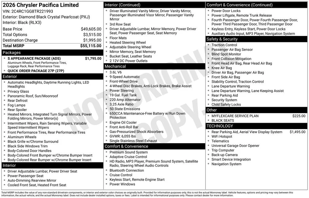 New 2026 Diamond Black Crystal Pearl-Coat Exterior Paint Chrysler Limited image 9