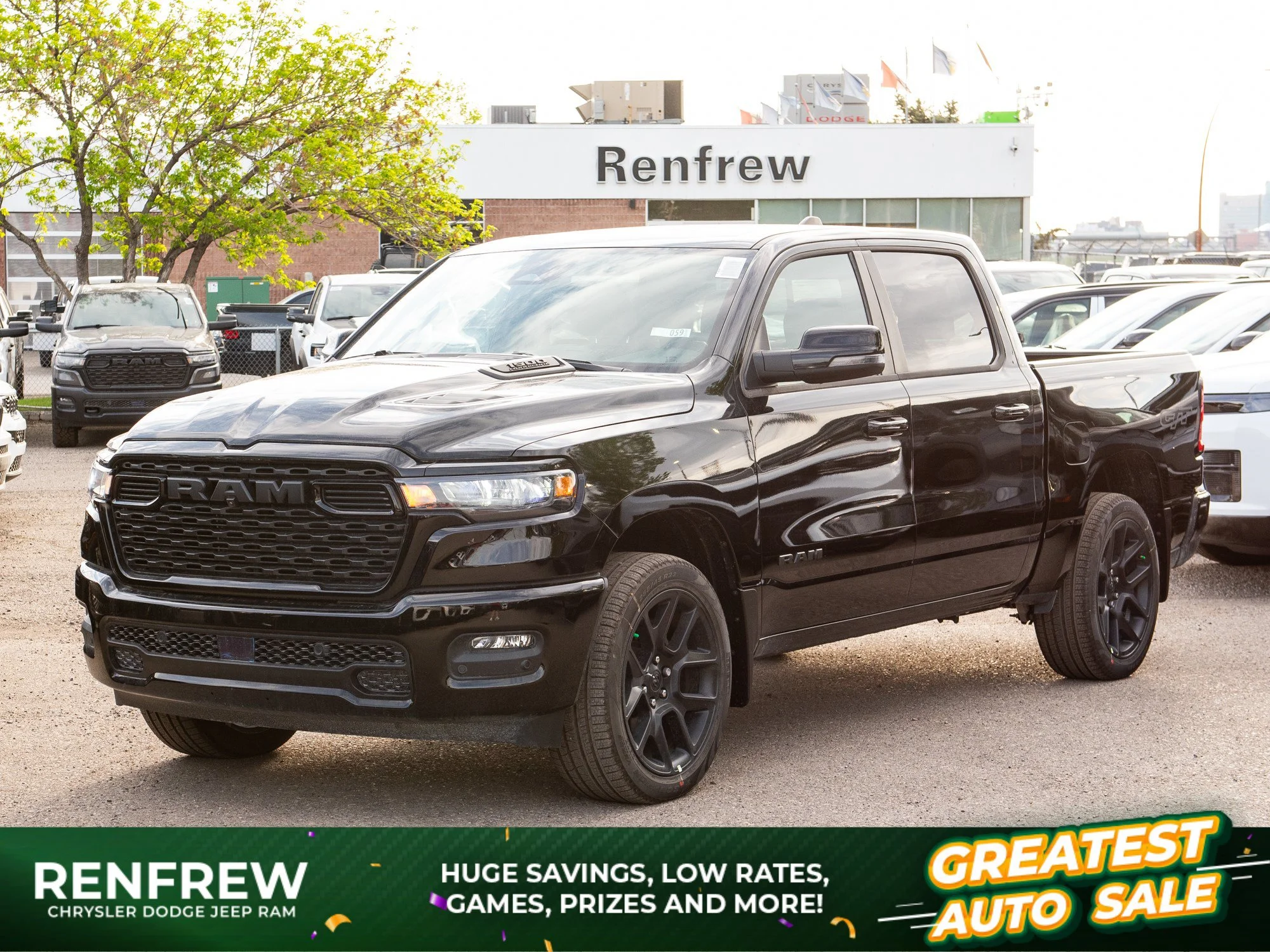 New 2026 Black RAM Sport Night G/T* Crew Cab 4x4, Level 1 Equip Grp, Pano Sunroof, 3.92 Rear Axle image 1