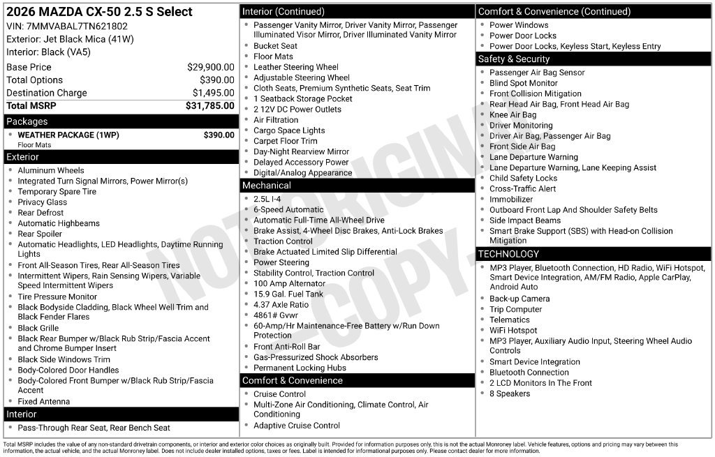New 2026 Jet Black Mica Mazda 2.5 S Select AWD image 3
