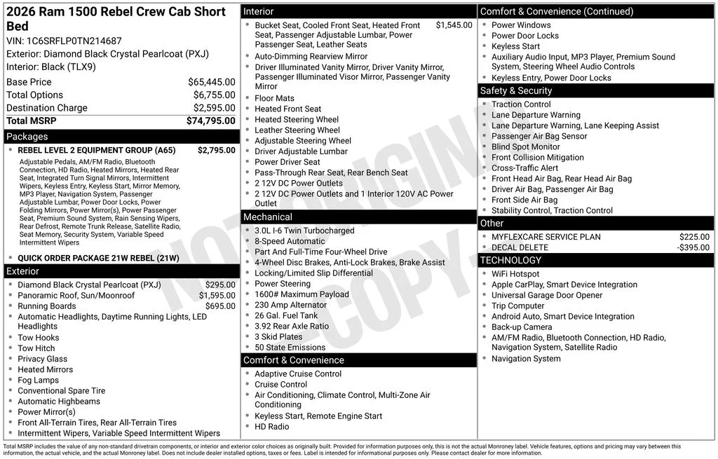 New 2026 Diamond Black Crystal Pearl-Coat Exterior Paint RAM Rebel image 5