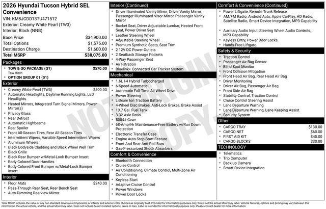 New 2026 White Hyundai SEL Convenience image 24