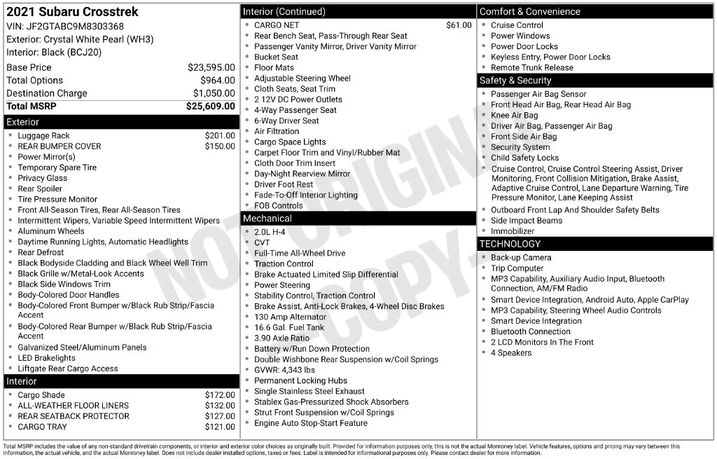 Used 2021 White Subaru Base image 2