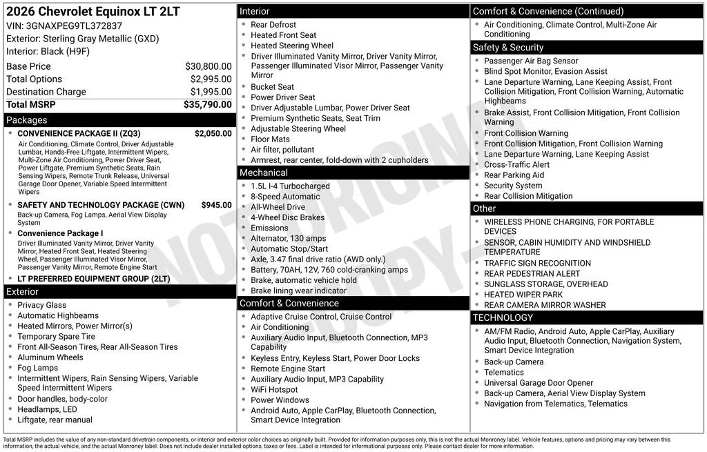 New 2026 Sterling Gray Metallic Chevrolet LT image 1