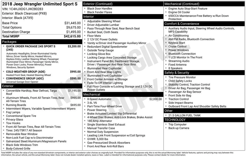 Certified Used 2018 Black Clearcoat Jeep Unlimited Sport S image 34
