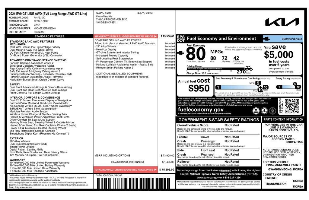Used 2024 Kia Ev9 GT-Line with VIN KNDAEFS57R6026848 for sale in Tempe, AZ