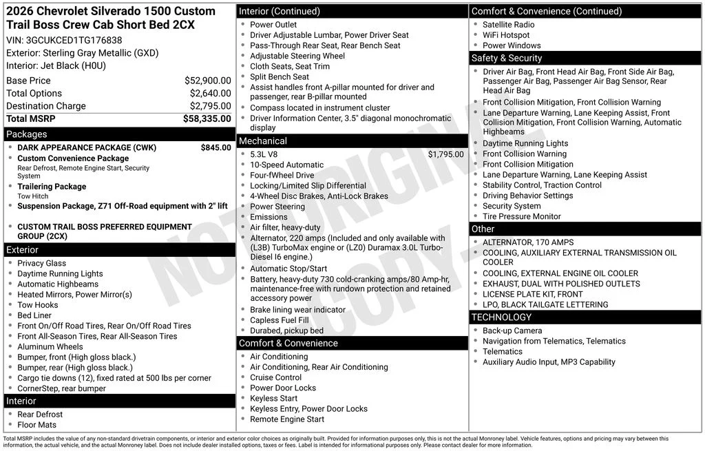 Used 2026 Gray Chevrolet Custom Trail Boss image 34