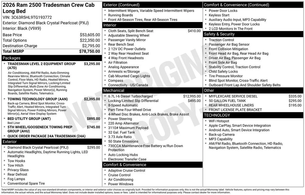 New 2026 Diamond Black Crystal Pearl-Coat Exterior Paint RAM Tradesman image 6