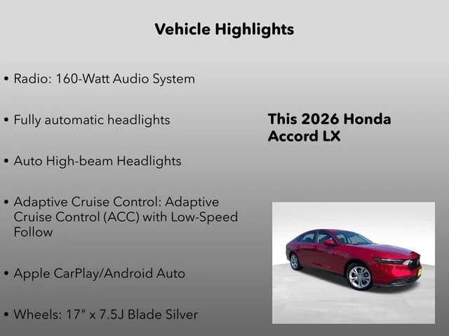 New 2026 Radiant Red Metallic Honda LX image 5